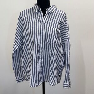 ZARA BASIC COLLECTION Blue White Stripe Button Down Shirt Tie Back Bow Size S